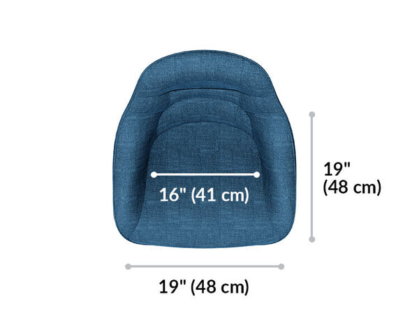 upholstered desk chair is 16 inches to 19 inches wide. Seat is 19 inches deep