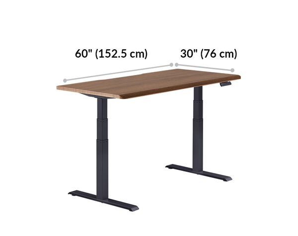 Electric Standing Desk with ComfortEdge&trade; 60x30 walnut is 48 inches wide and 30 inches deep