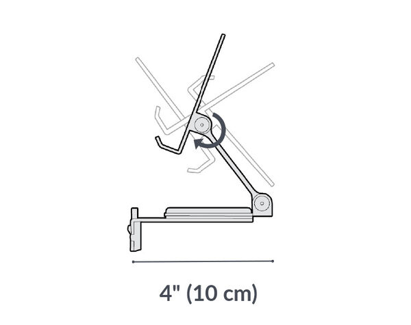 tech track phone stand has a base of ten inches