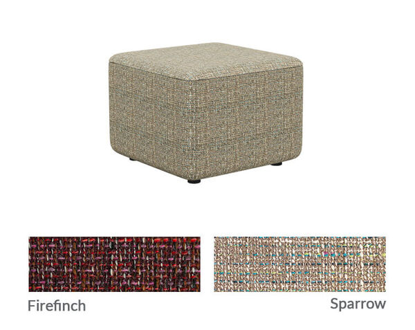 haven square ottoman with firefinch and sparrow color swatches below