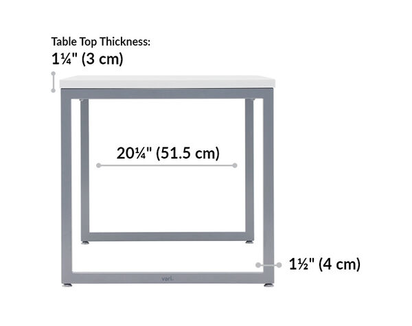 white vari table 60 by 24 length 22 inches. Height 29 inches. Table top thickness 1 and a quarter inches. 