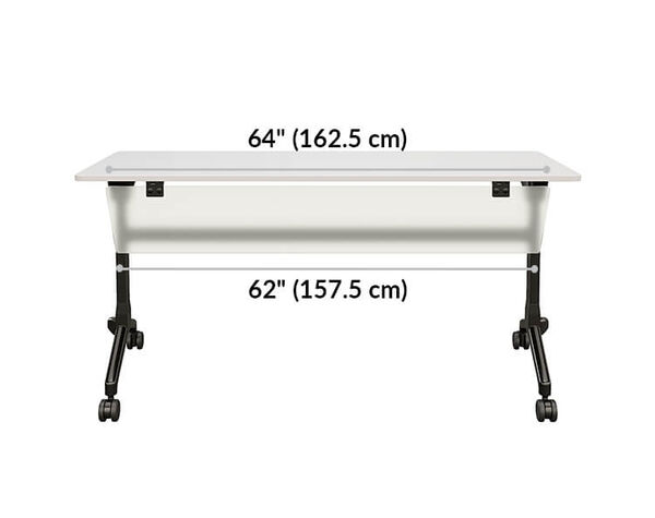 flip top training table modesty panel base is 62 inches wide and top is 64 inches wide