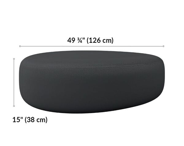 large ottoman height is 15 inches and length is 49 and 3 quarter inches 