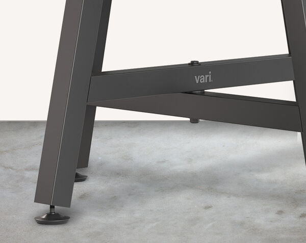 height adjustable beveled legs on the bottom of the square table