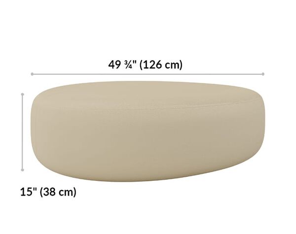 large ottoman height is 15 inches and length is 49 and 3 quarter inches. 