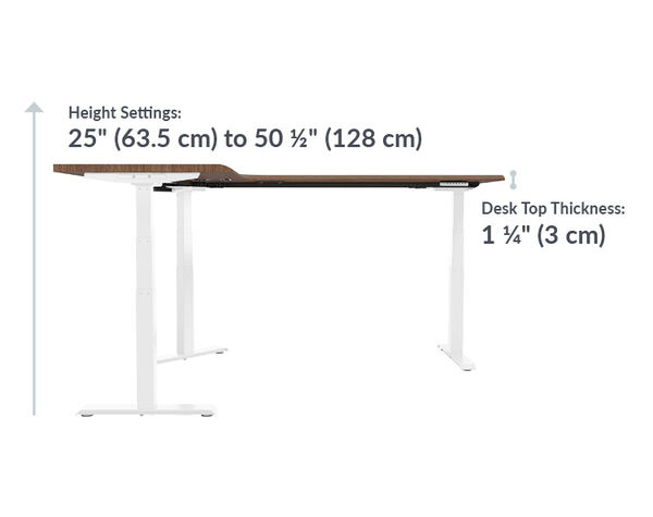 l shape eighty sixty has a max desk height of fifty and a half inches tall