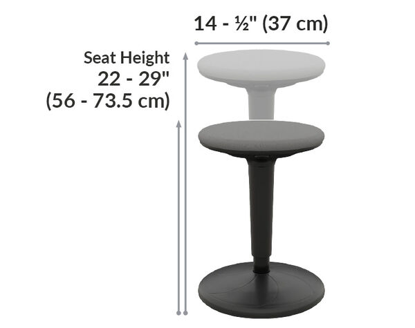 the seat cushion on the balance stool has a diameter of fourteen and a half inches