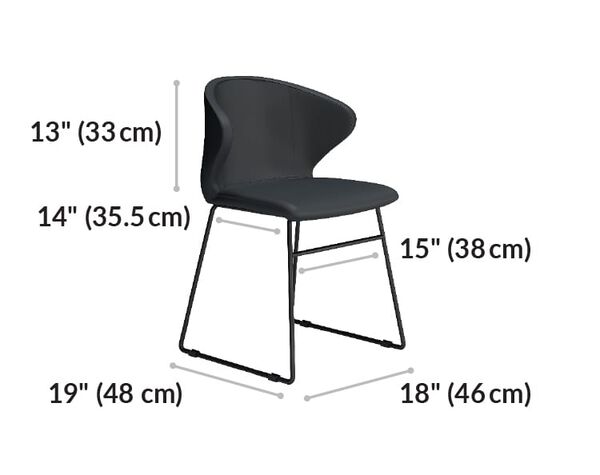 cafe chair seat back is 13 inches tall. Seat is 14 inches long. 