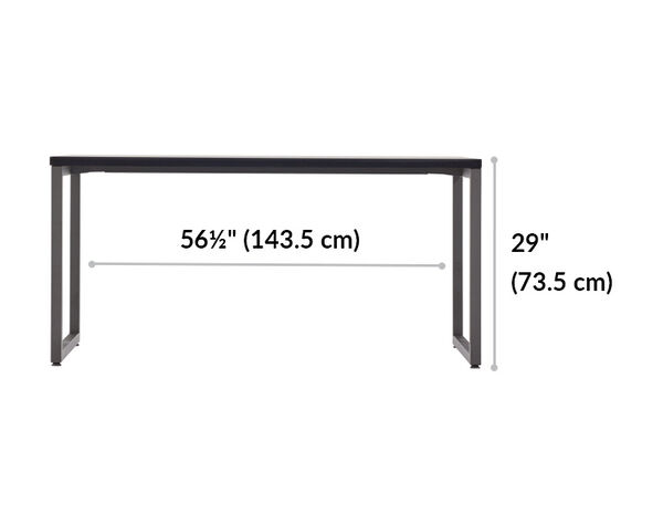 black table 56.5 inches wide from the inside of the table legs and 29 inches tall from ground to table top
