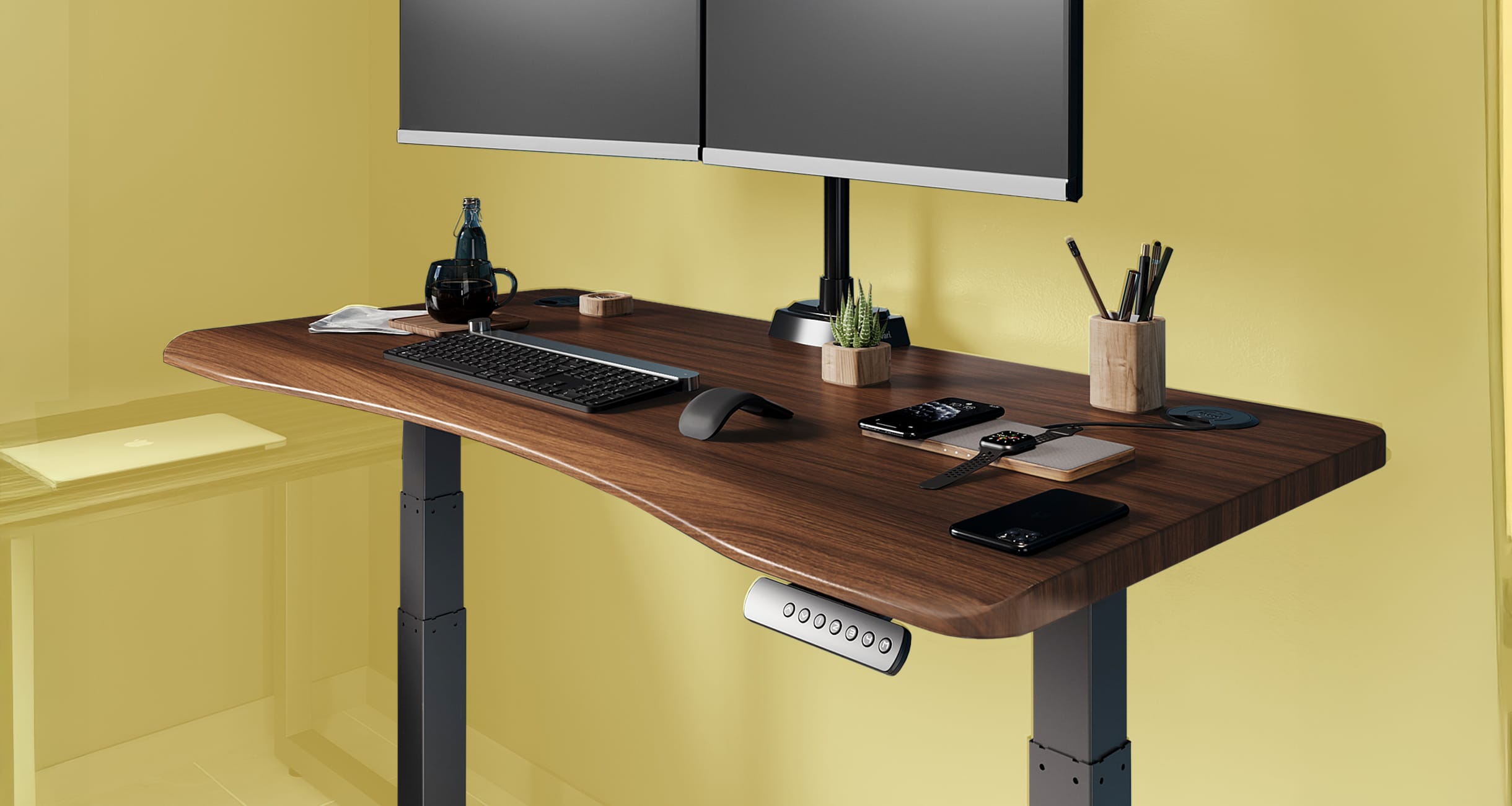 close up view of the wrist soft edge of an ergo electric standing desk
