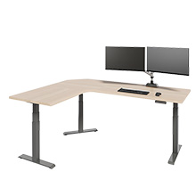 L-Shape Electric Standing Desk light wood