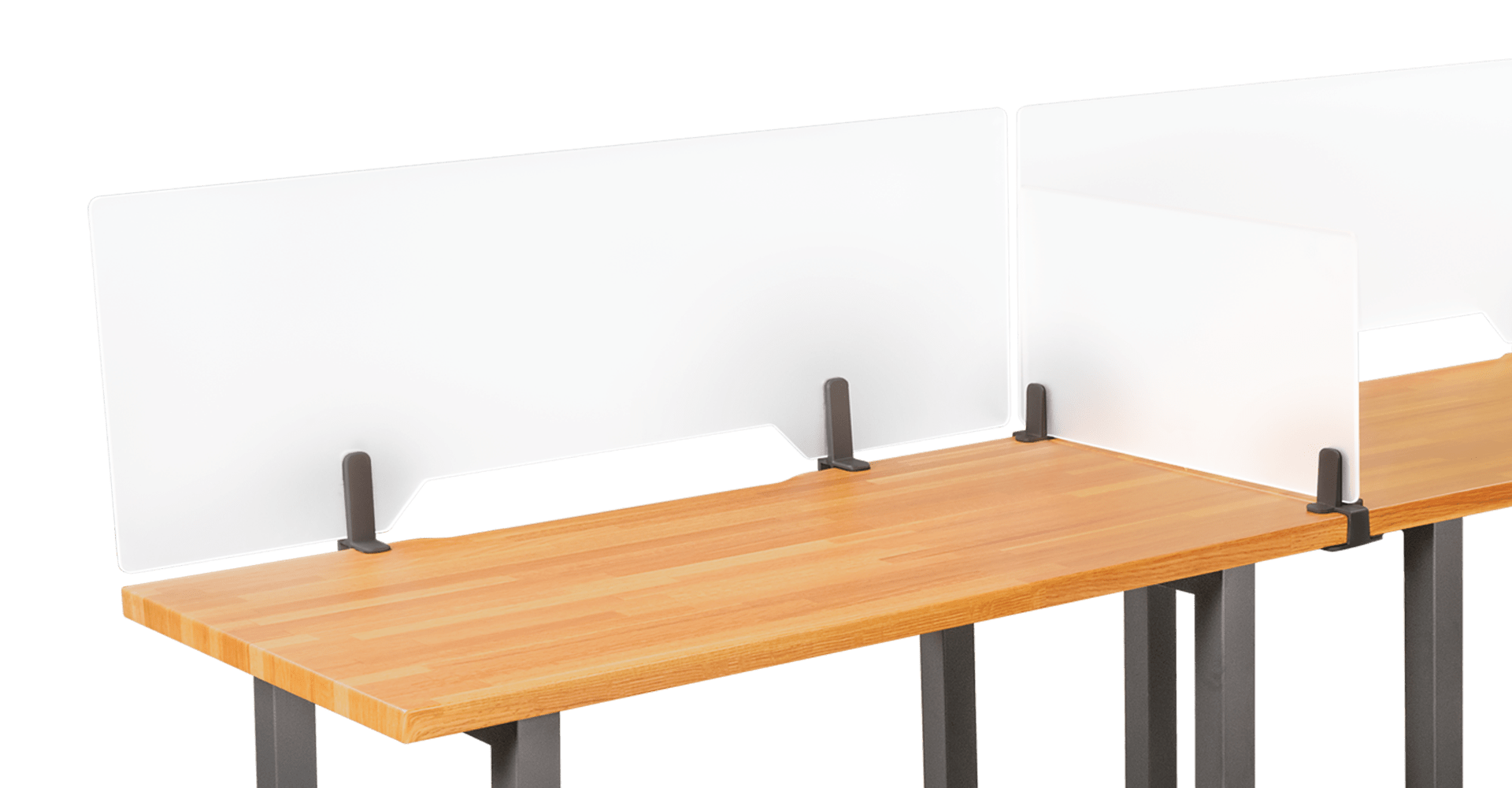 privacy panels both along the length and depth of the desk