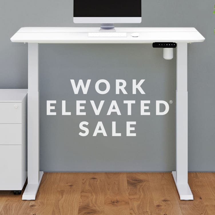 white standing desk in a home office work elevated sale