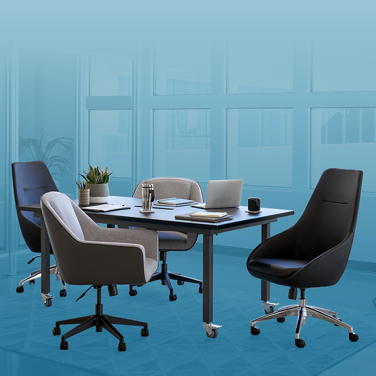 high back conference chair and conference table create an elevated meeting space