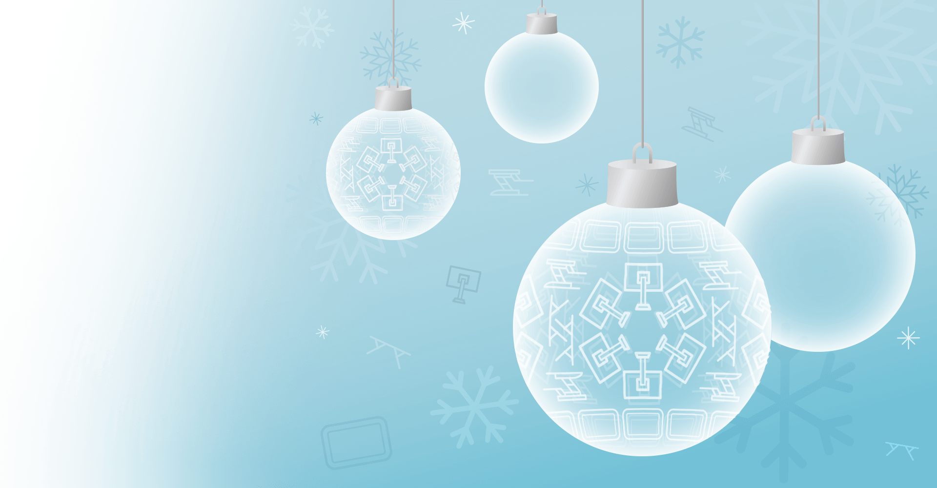 blue background with ornaments and snowflakes