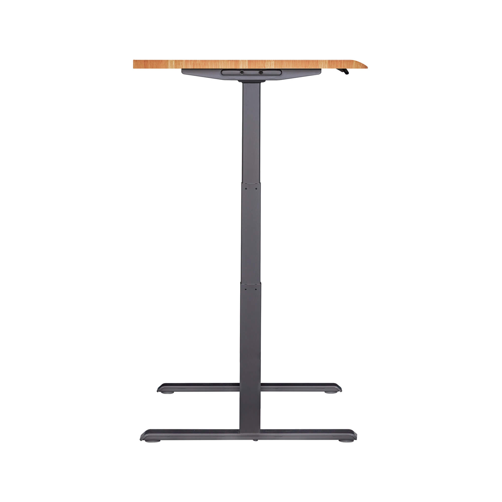 side view of an electric standing desk with a butcher block top and slate legs image number null