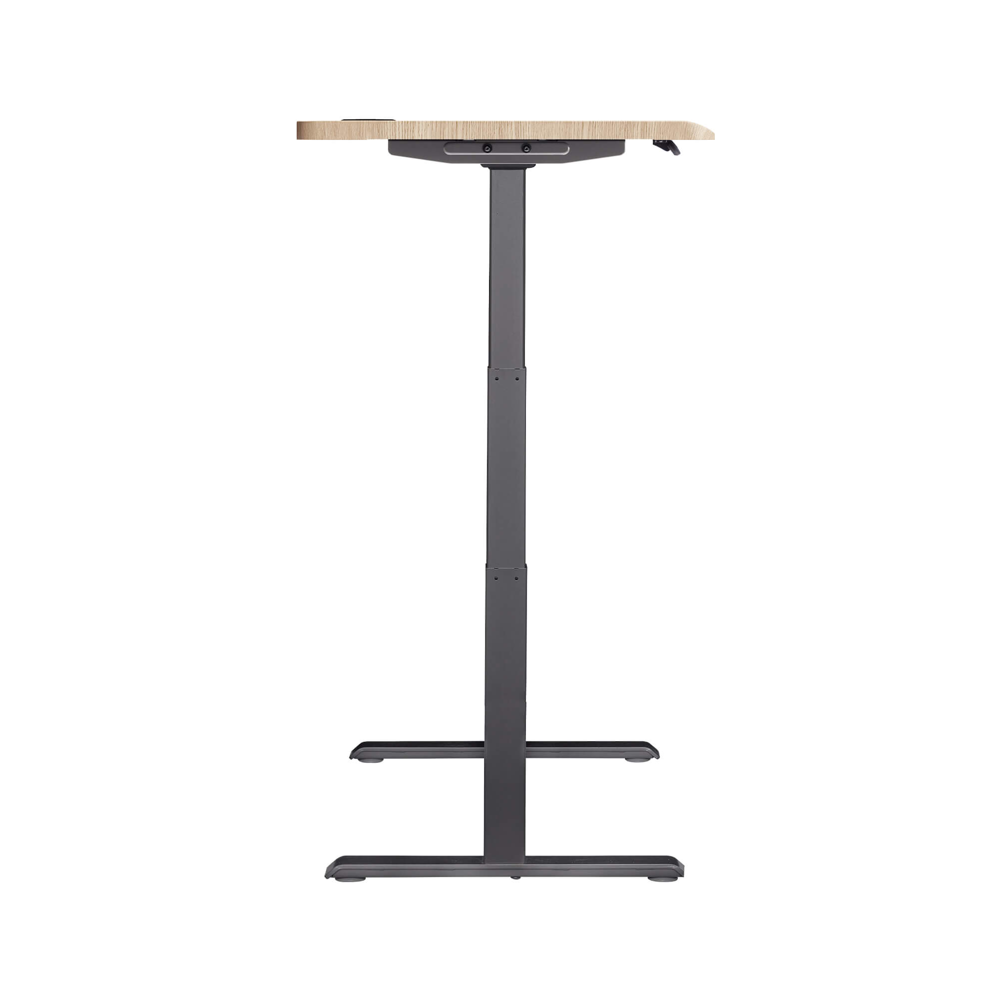 side view of an electric standing desk with a light wood finish top and slate legs image number null