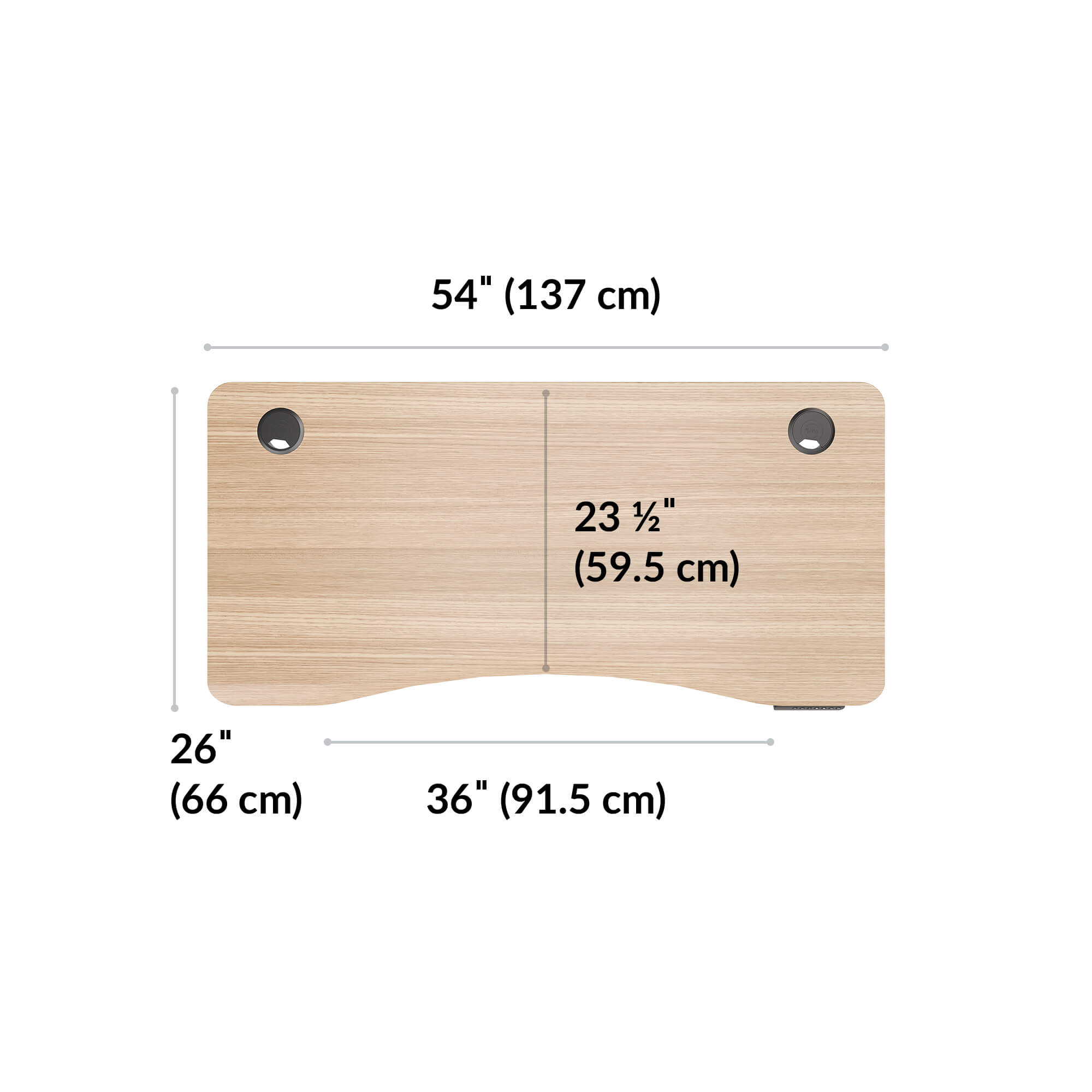overhead view of standing desktop that is twenty six inches deep and fifty two inches wide image number null