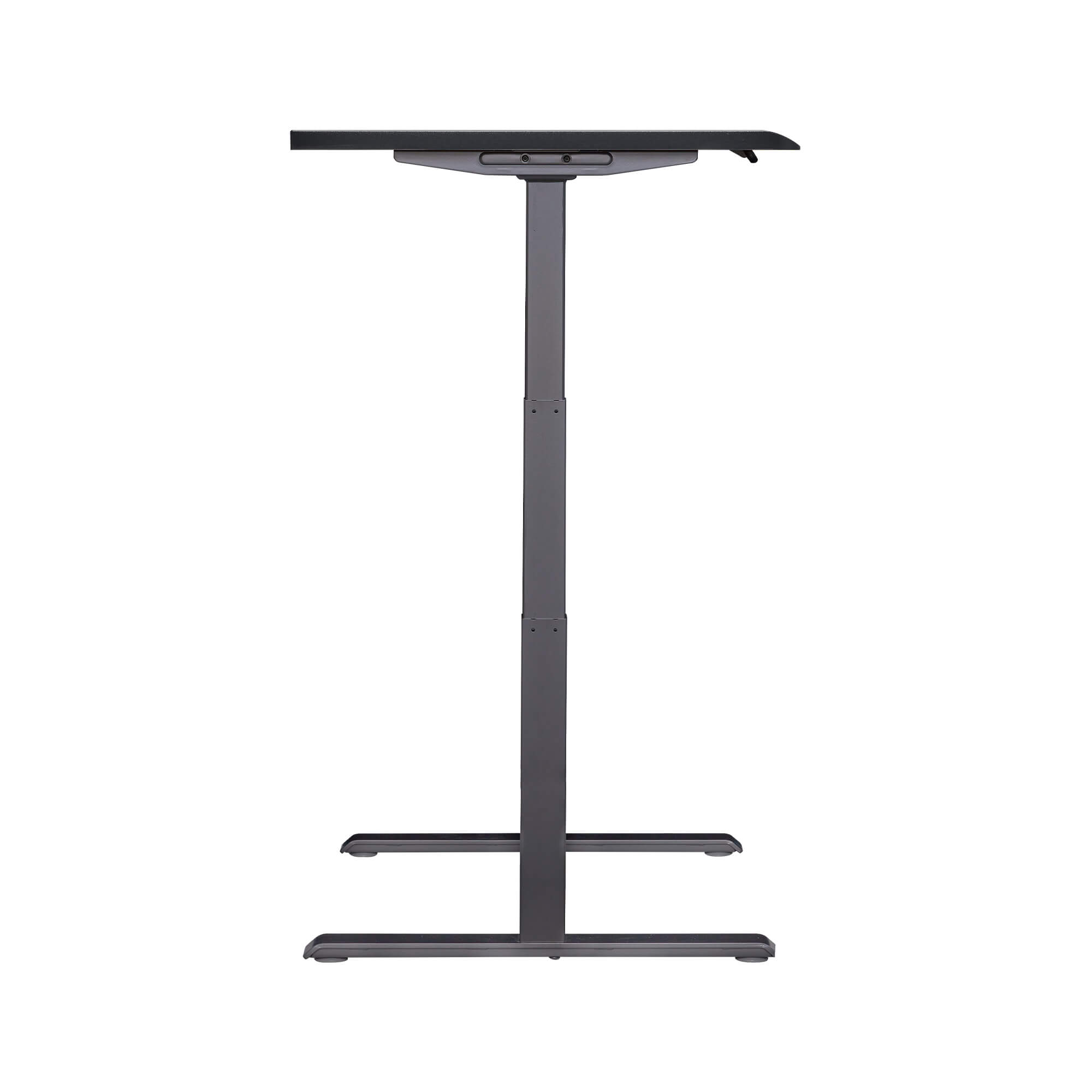 side view of an electric standing desk with a black top and slate legs image number null