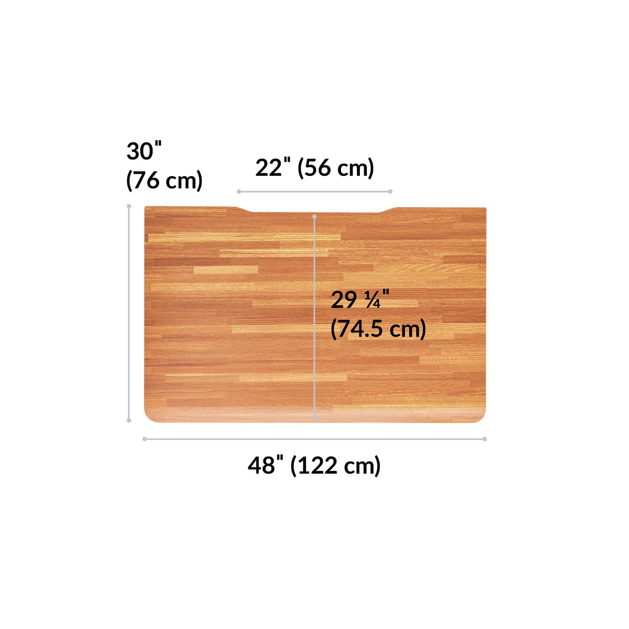 overhead view of standing desktop that is thirty inches deep and forty eight inches wide image number null