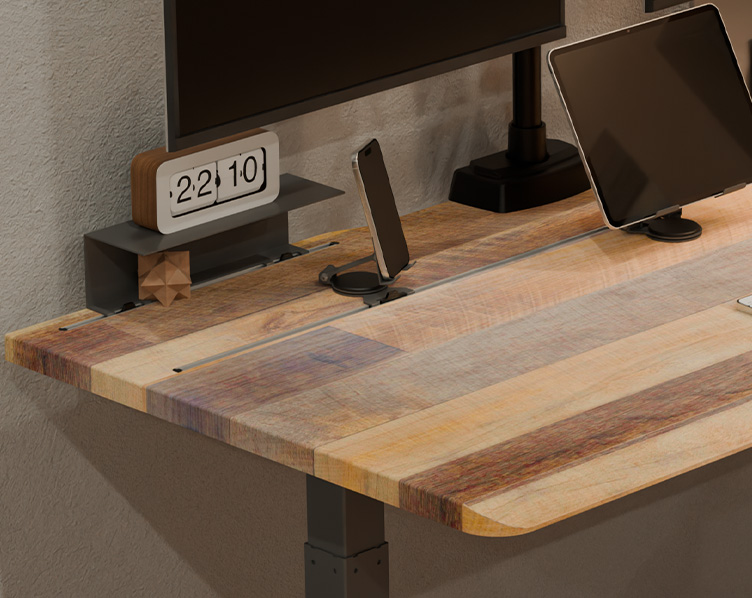 close up on desk with tracks installed