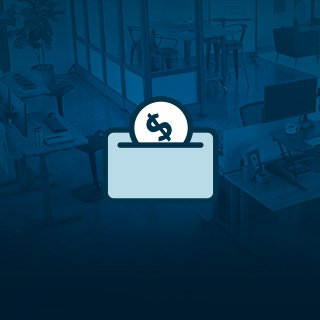 office setup with wallet icon overlayed